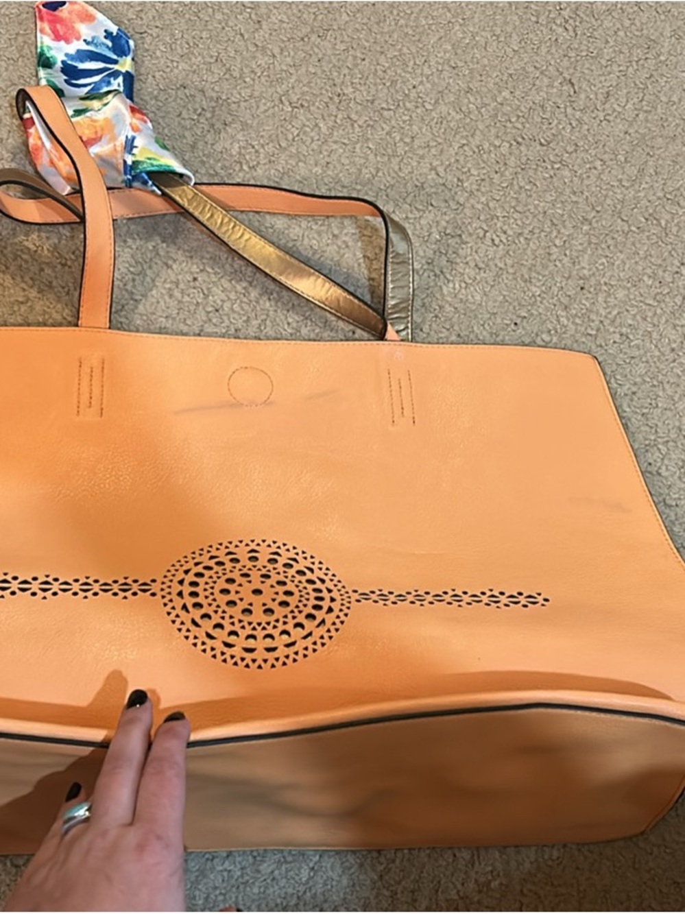 Neil Barrett Peach Laser-Cut Medallion Tote